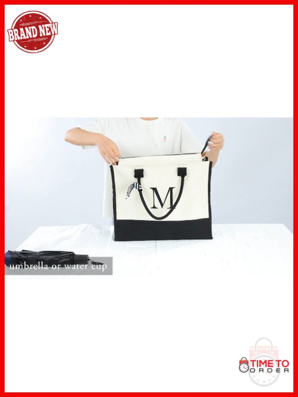 Canvas Tote Bag with Embroidered Initial & 2 Makeup Bags, Large Capacity, - Picture 6 of 6
